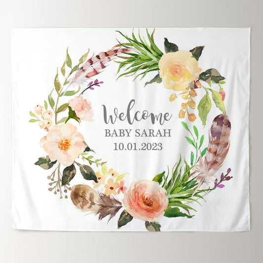 Lofaris Personalized Boho Flowers Baby Shower Backdrop