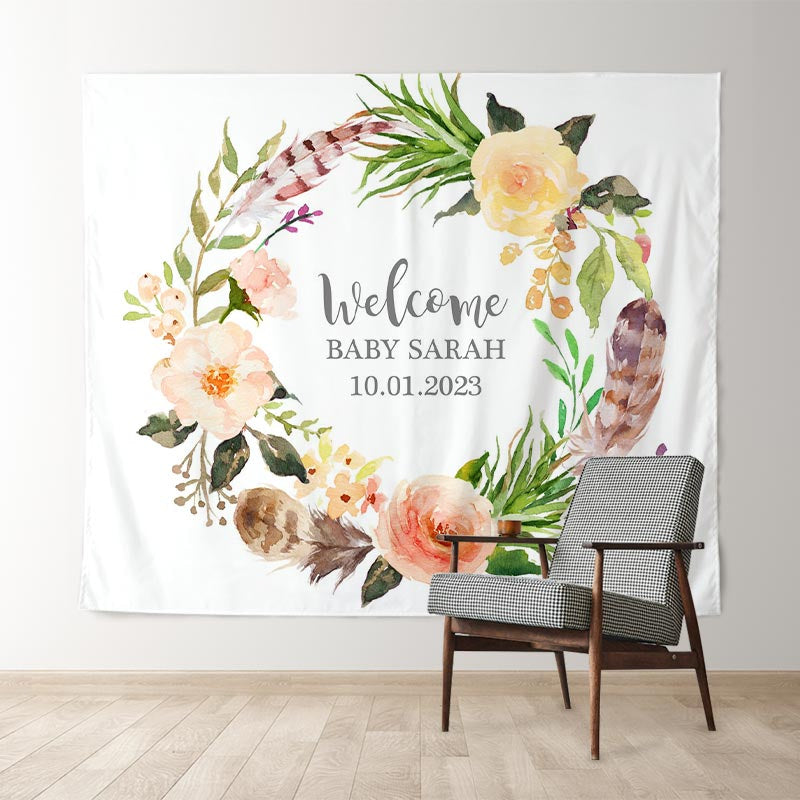 Lofaris Personalized Boho Flowers Baby Shower Backdrop