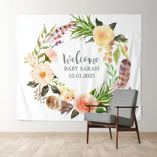 Lofaris Personalized Boho Flowers Baby Shower Backdrop