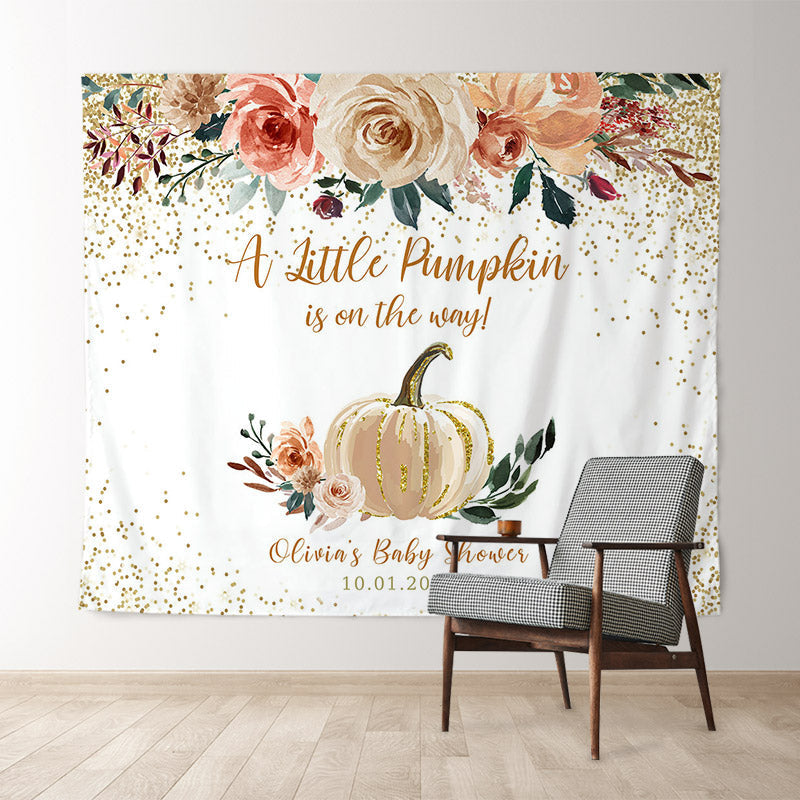 Lofaris Personalized Boho Pumpkin Baby Shower Backdrop Banner