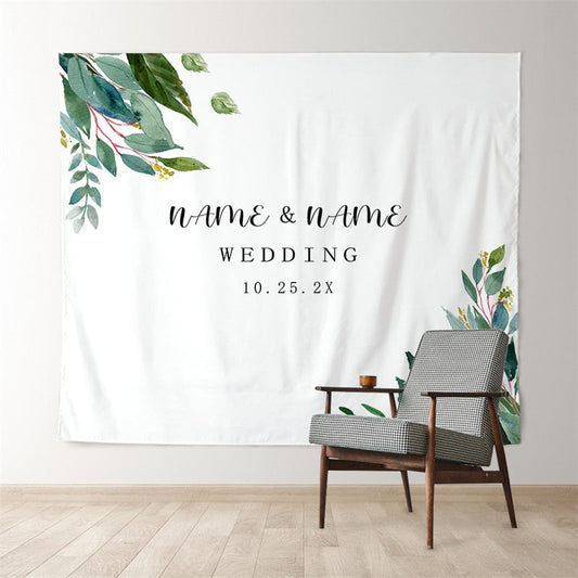 Lofaris Personalized Boho Simple Green Leaf Wedding Backdrop Banner