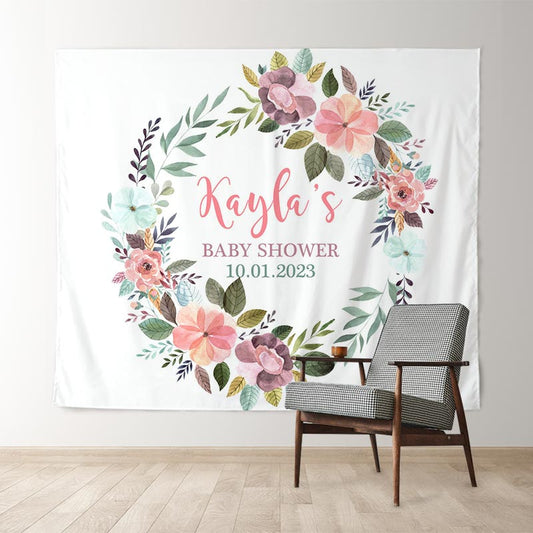 Lofaris Personalized Boho Watercolor Flower Baby Shower Backdrop