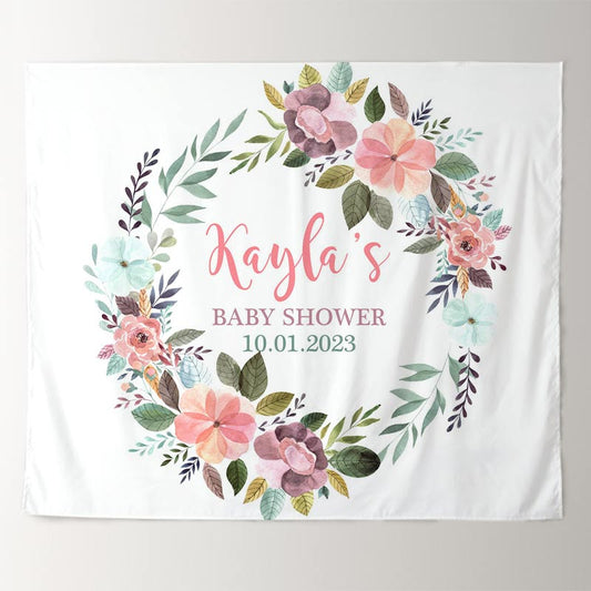 Lofaris Personalized Boho Watercolor Flower Baby Shower Backdrop