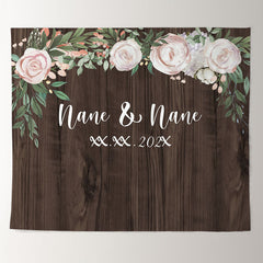 Lofaris Personalized Brown Wooden And Pink Floral Wedding Backdrop