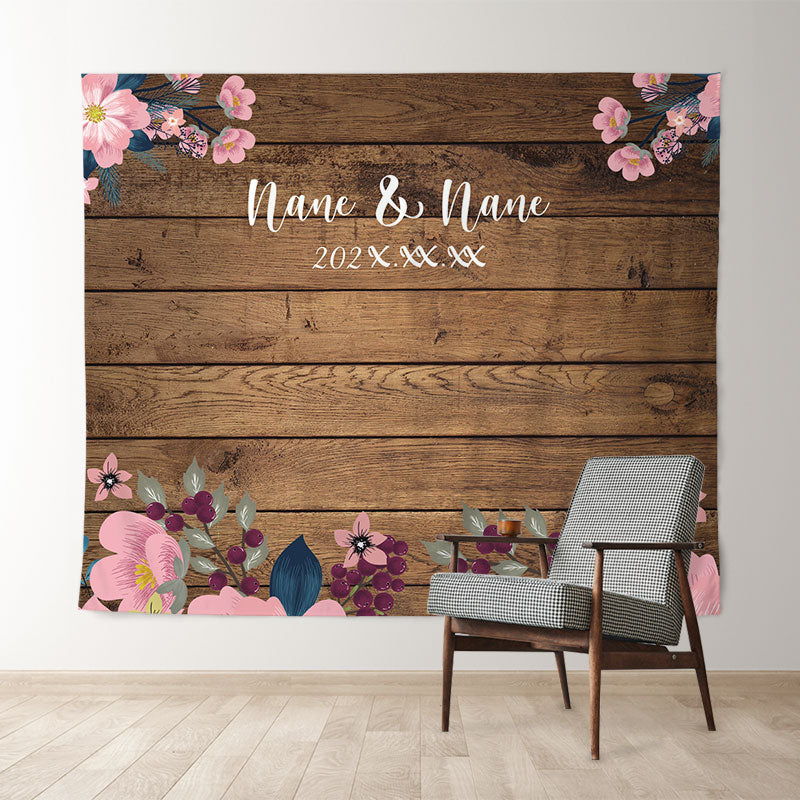 Lofaris Personalized Brown Wooden Floral Wedding Backdrop