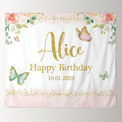 Lofaris Personalized Butterfly Floral Gold Glitter Party Backdrop