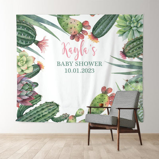 Lofaris Personalized Cactus Boho Baby Shower Backdrop