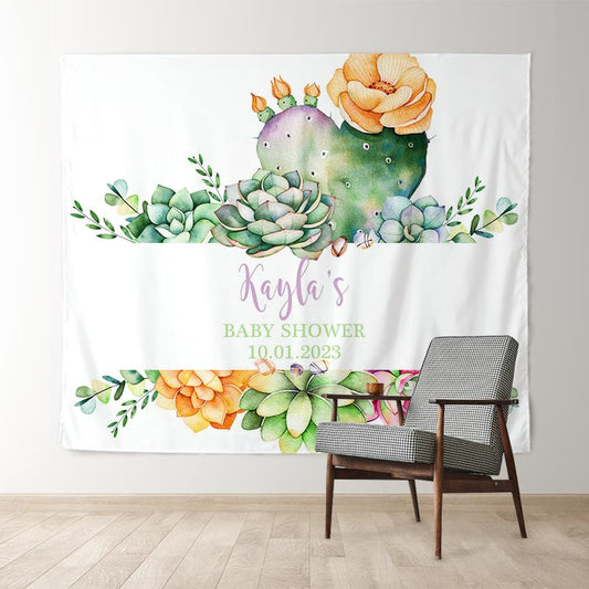 Lofaris Personalized Cactus Succulent Baby Shower Backdrop