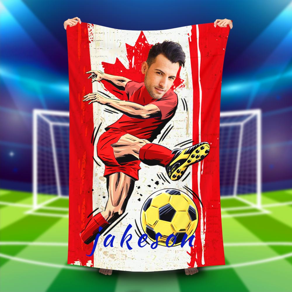 Lofaris Personalized Canada Flag Football Photo Beach Towel