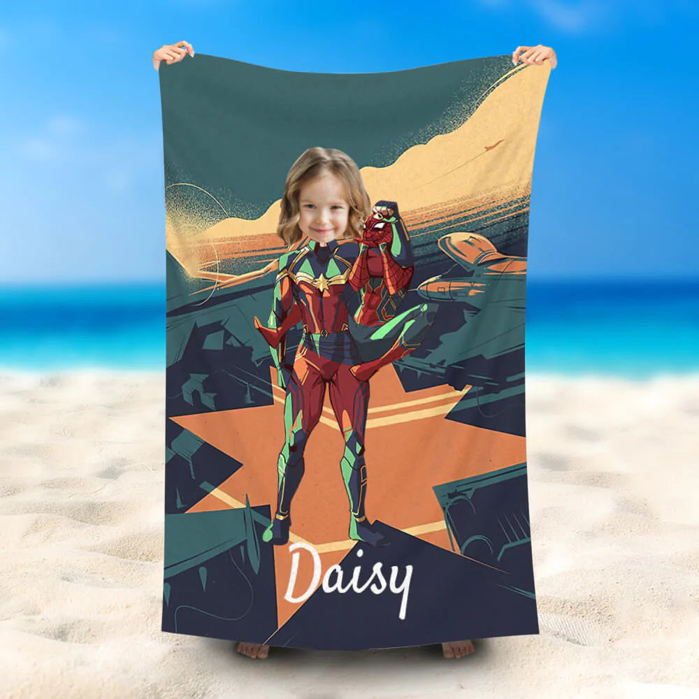 Lofaris Personalized Captain Marvel Cool Girl Beach Towel