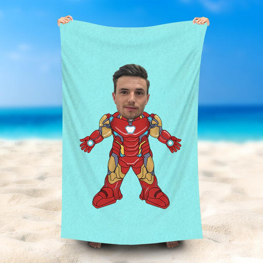 Lofaris Personalized Cartoon Iron Man Blue Beach Towel