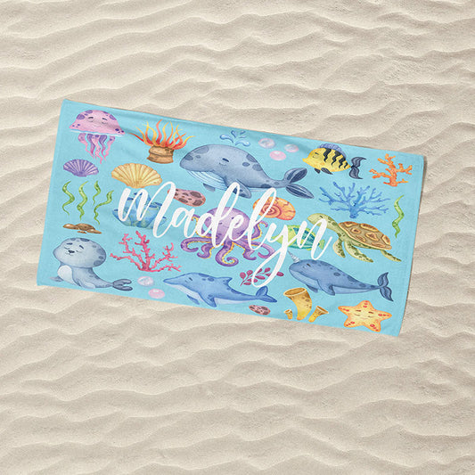 Lofaris Personalized Cartoon Picture Name Kids Summer Beach Towel