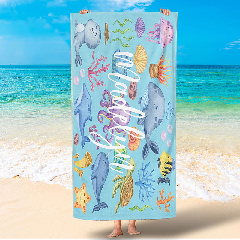 Lofaris Personalized Cartoon Picture Name Kids Summer Beach Towel