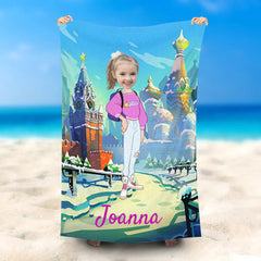 Lofaris Personalized Castle Girl Pink Sweater Beach Towel