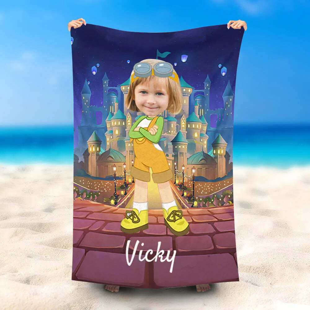 Lofaris Personalized Castle Night Beach Towel With Photo