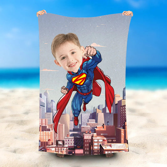 Lofaris Personalized City Superboy Beach Towel For Photo