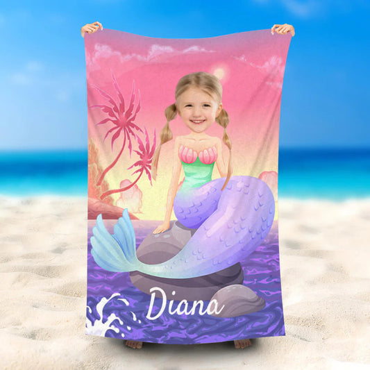 Lofaris Personalized Colorful Mermaid Girl Sky Beach Towel