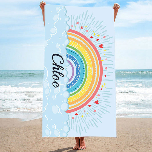 Lofaris Personalized Colorful Rainbow Name Summer Beach Towel