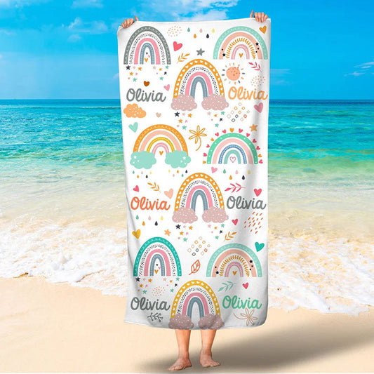 Lofaris Personalized Colorful Rainbows Summer Beach Towel