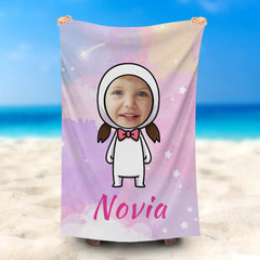 Lofaris Personalized Constellation Virgo Girl Face Beach Towel