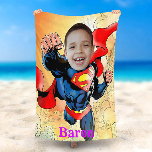 Lofaris Personalized Cool Superman Cloud Beach Towel With Face
