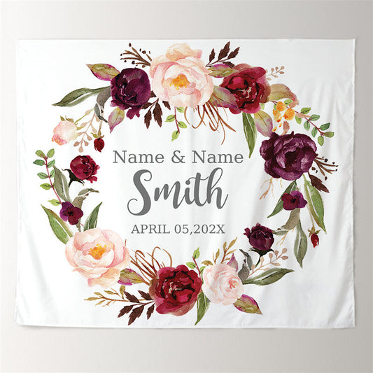 Lofaris Personalized Couples Name Flower Autumn Wedding Backdrop