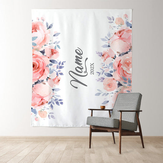 Lofaris Personalized Couples Name Pink Flower Wedding Backdrop