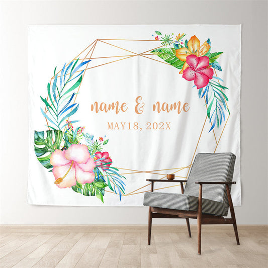 Lofaris Personalized Couples Name Tropical Wedding Backdrop