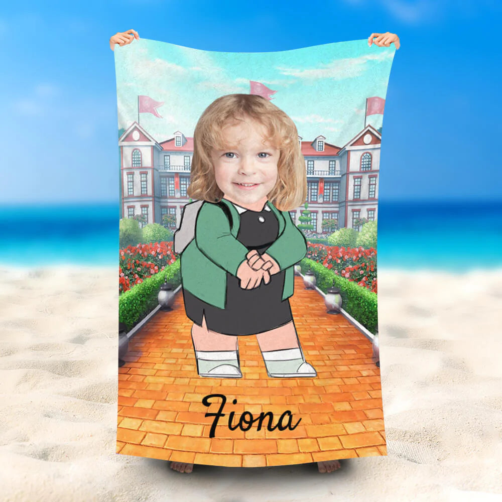 Lofaris Personalized Cute Girl With Backpack Beach Towel
