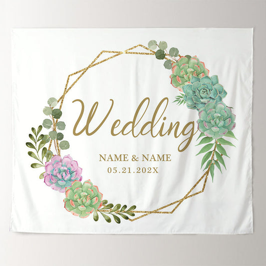 Lofaris Personalized Cyan Floral Gold Circle Wedding Backdrop