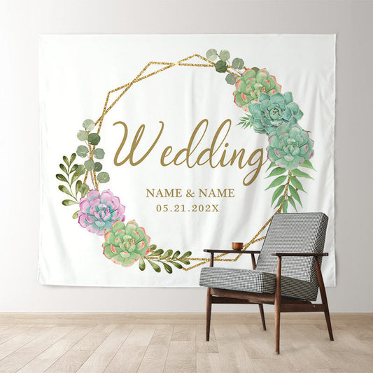 Lofaris Personalized Cyan Floral Gold Circle Wedding Backdrop