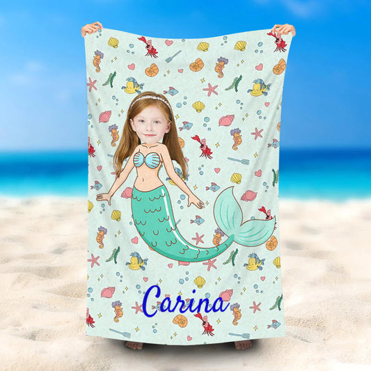 Lofaris Personalized Cyan Mermaid Girl Summer Beach Towel