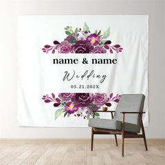 Lofaris Personalized Dark Purple Floral Wedding Backdrop Banner