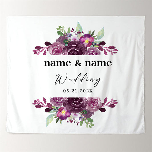 Lofaris Personalized Dark Purple Floral Wedding Backdrop Banner