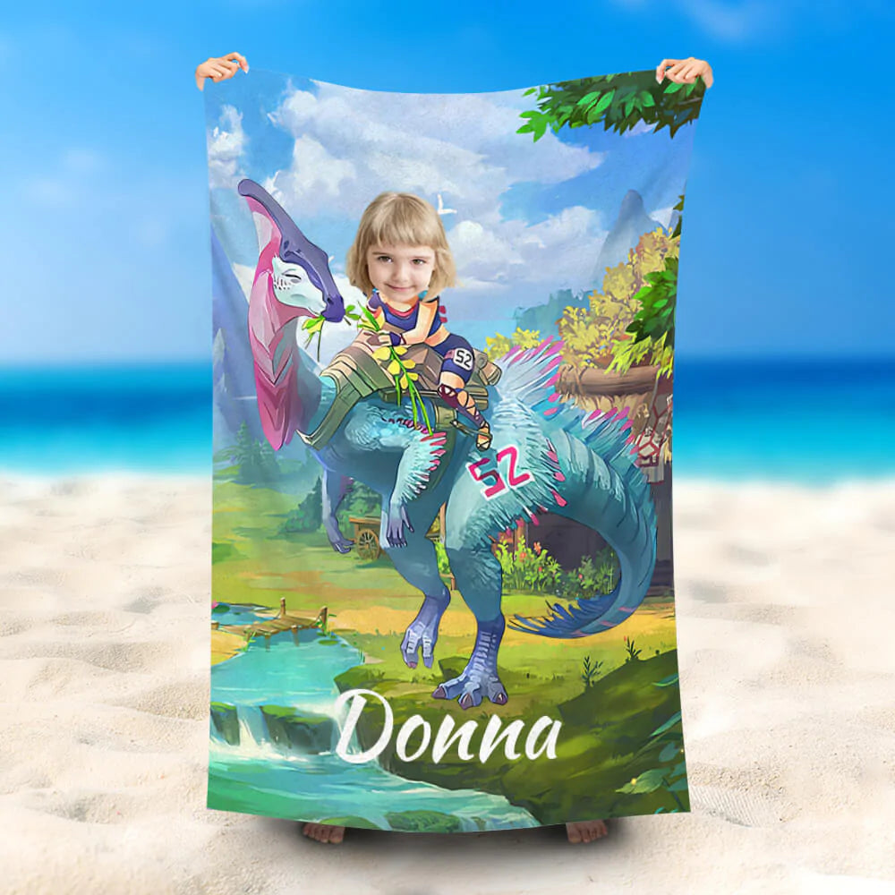 Lofaris Personalized Dragon Knight Beach Towel With Photo