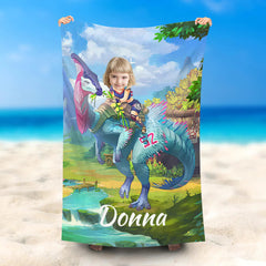 Lofaris Personalized Dragon Knight Beach Towel With Photo