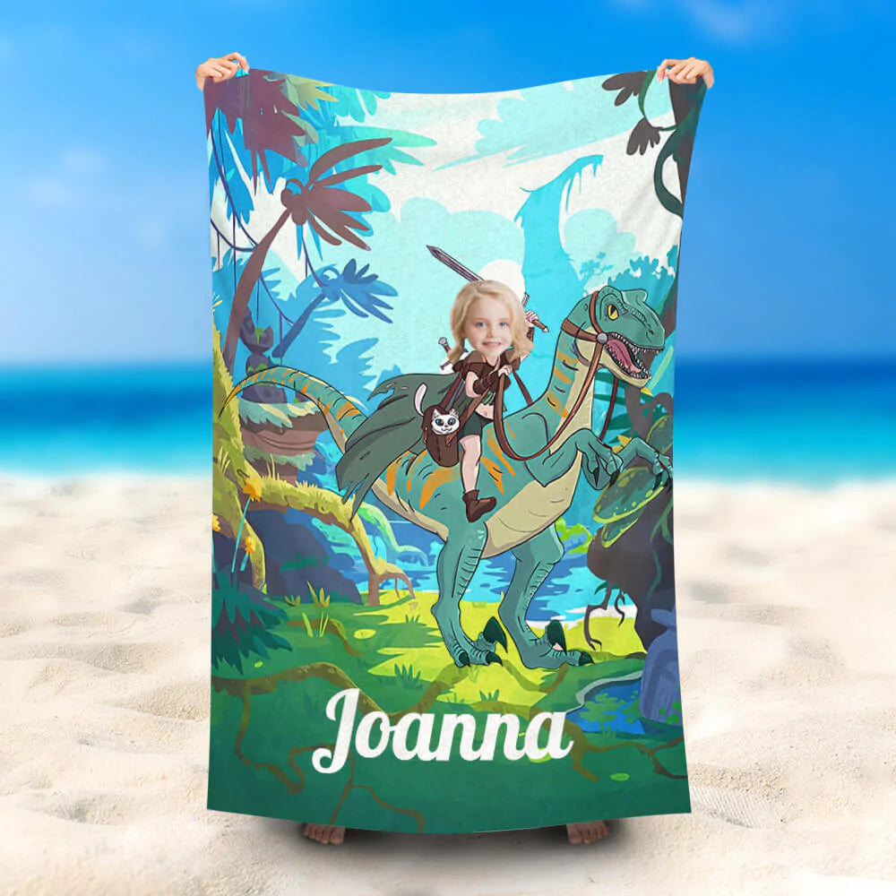 Lofaris Personalized Dragon Knight Girl Green Beach Towel