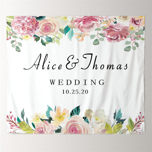 Lofaris Personalized Elegant Pink Flowers Wedding Backdrop