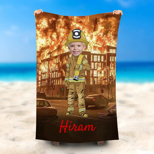 Lofaris Personalized Fireman And Burning Building Beach Towel