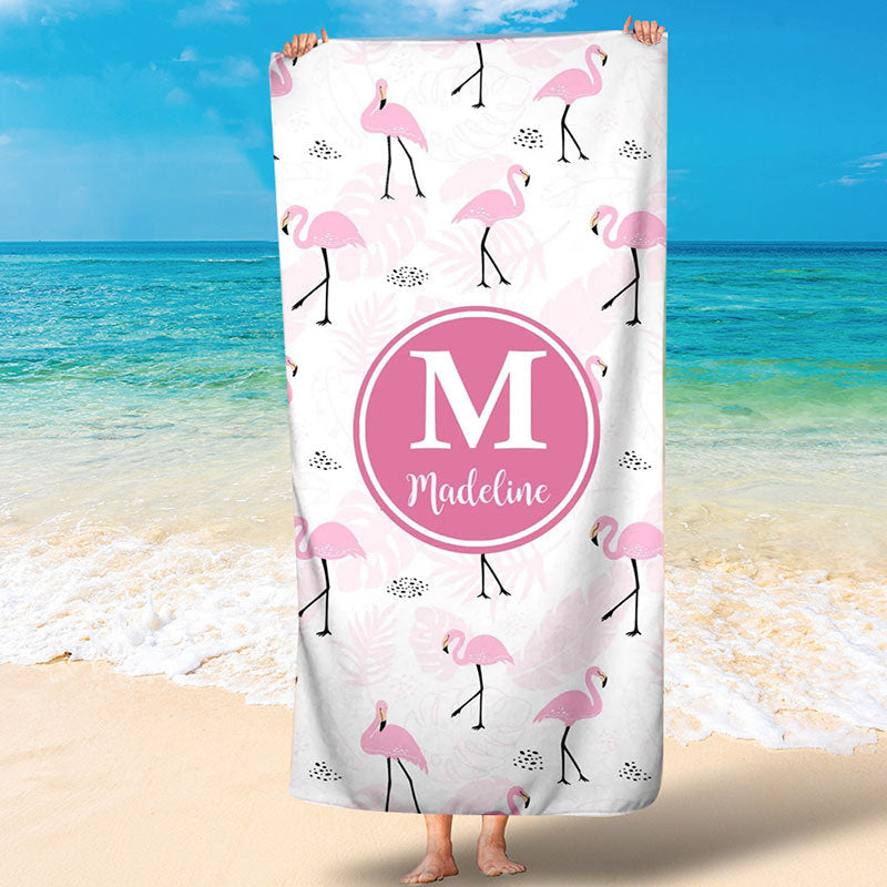 Lofaris Personalized Flamingo Letter And Name Beach Towel