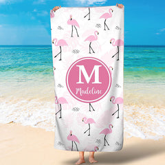 Lofaris Personalized Flamingo Letter And Name Beach Towel
