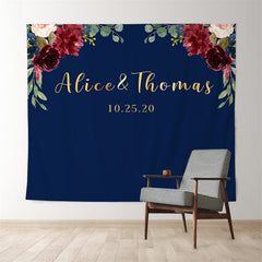 Lofaris Personalized Floral Blue Backdrop for Wedding