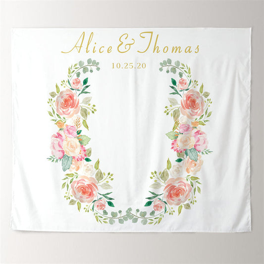 Lofaris Personalized Floral Blush Wedding Decoration Backdrop