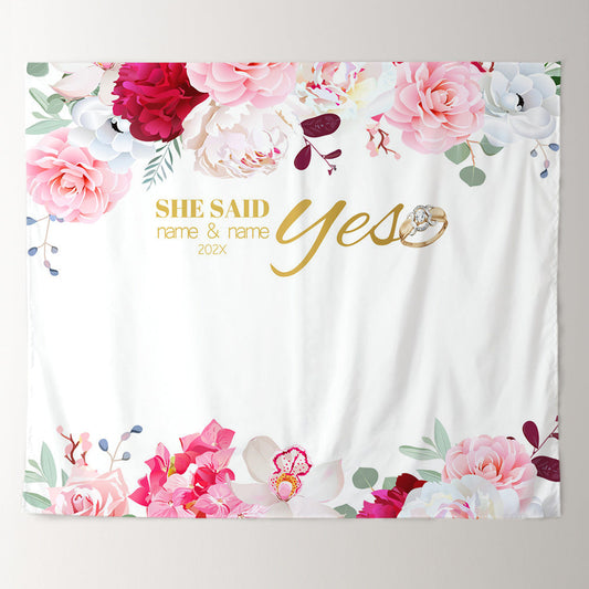 Lofaris Personalized Floral She Said Yes Wedding Backdrop