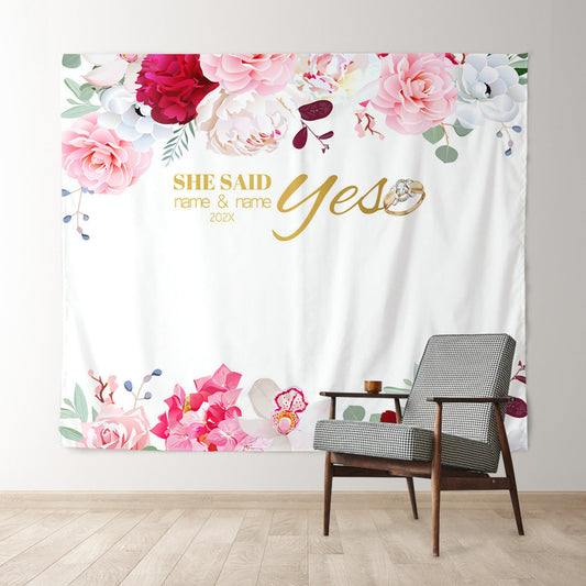 Lofaris Personalized Floral She Said Yes Wedding Backdrop