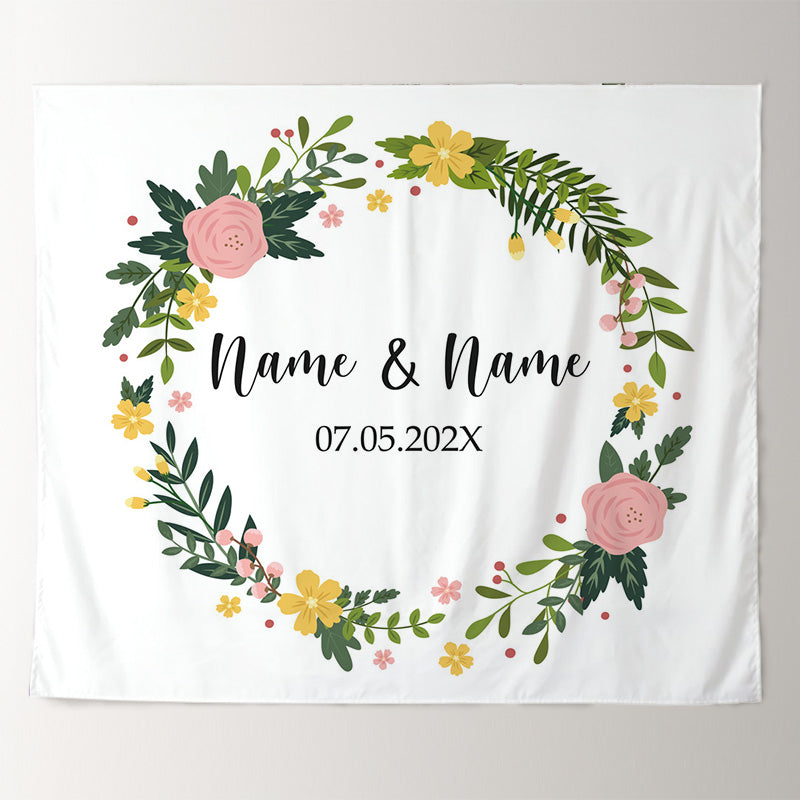 Lofaris Personalized Floral Wedding Photo Backdrop Banner