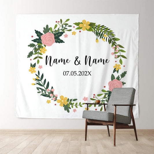 Lofaris Personalized Floral Wedding Photo Backdrop Banner