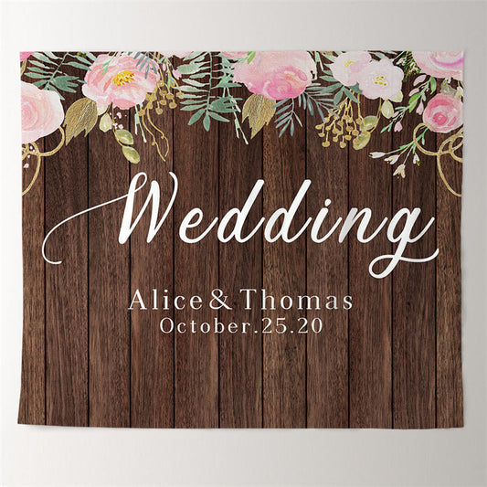 Lofaris Personalized Floral Wooden Backdrop for Wedding Ceremony