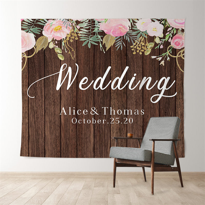 Lofaris Personalized Floral Wooden Backdrop for Wedding Ceremony