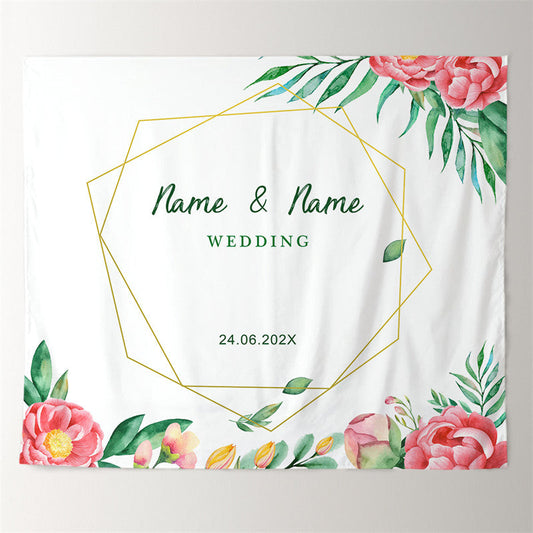 Lofaris Personalized Flower Gold Geometric Wedding Backdrop